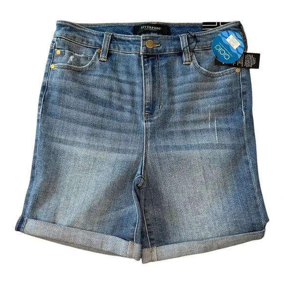 Liverpool Pants - NEW Liverpool Women's Kristy Hi-Rise‎ Shorts Blue Size 6 (28) Summer Casual NWT